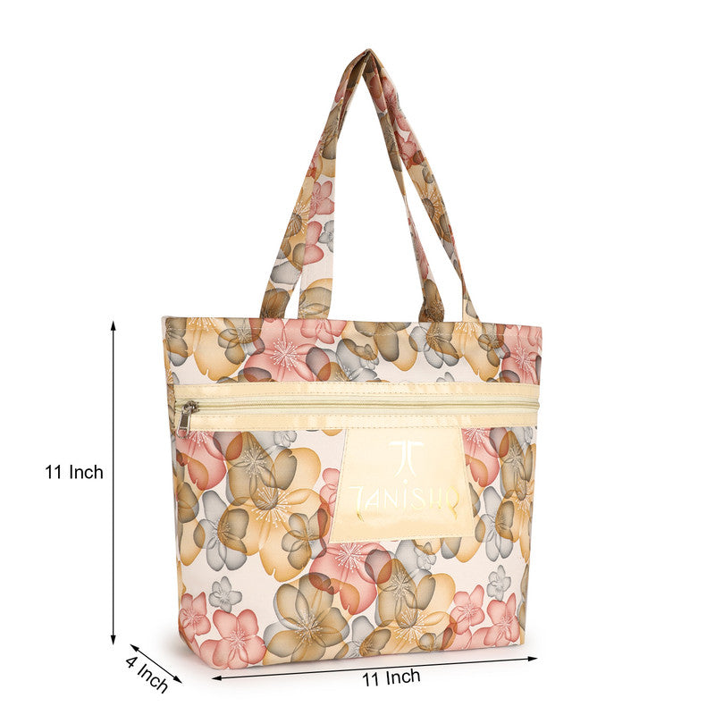 Tanishq Floral Hand Bag Rexin – Stylish and Durable 11-inch Zippered Bag with Comfortable Handles, Perfect for Daily Use and Travel – Floral Pattern Design