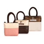 Elegant Tote Bag for Women with Rexin Bottom and Cream Satin Top - Durable, Stylish, and Spacious for Daily Use, Travel, and Shopping set of 3