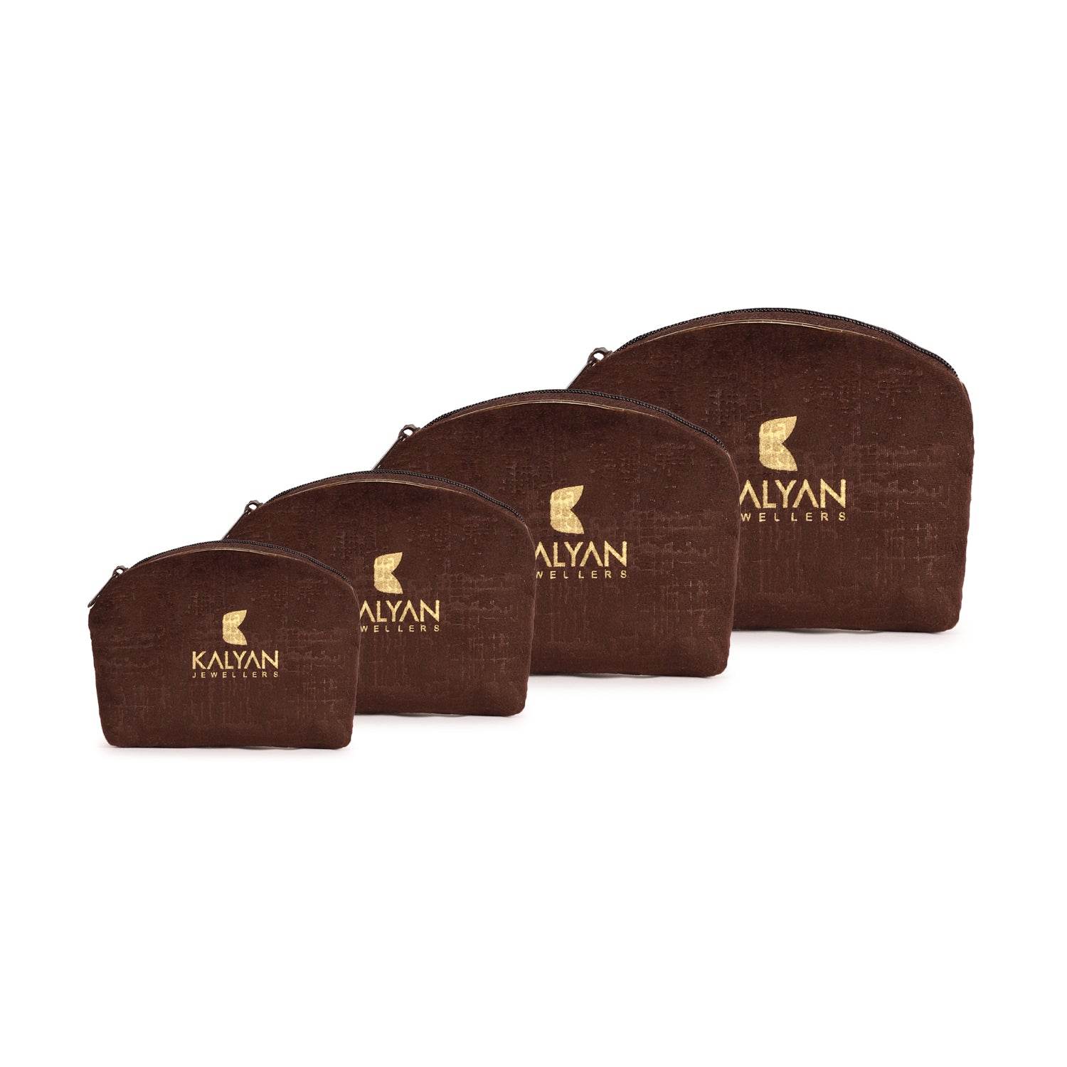 Kalyan Jewellers  Pouch – Premium Swet Self Print Material Storage Bag with Zipper for Makeup, Toiletries, and Accessories – Elegant Travel Organizer Set of 4
