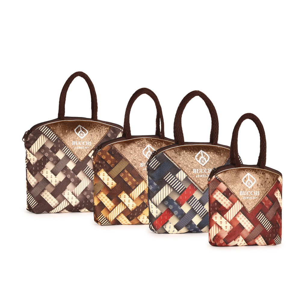 Bucchi Jewelry Designer Handbag | High-Quality Jute | 11x11 Inches | Zipper Closure | Stylish Woven Pattern | Comfortable Handle | Perfect for Everyday Use Set of 4