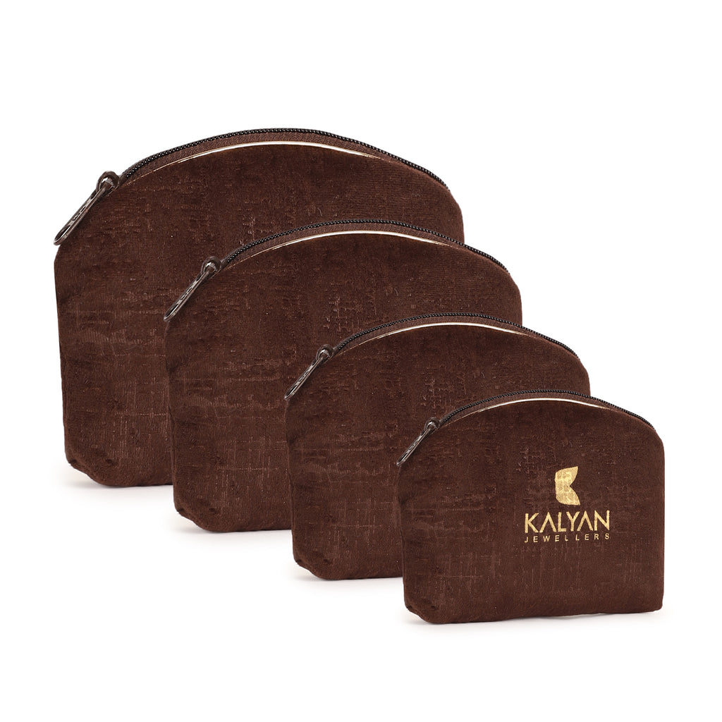 Kalyan Jewellers  Pouch – Premium Swet Self Print Material Storage Bag with Zipper for Makeup, Toiletries, and Accessories – Elegant Travel Organizer Set of 4