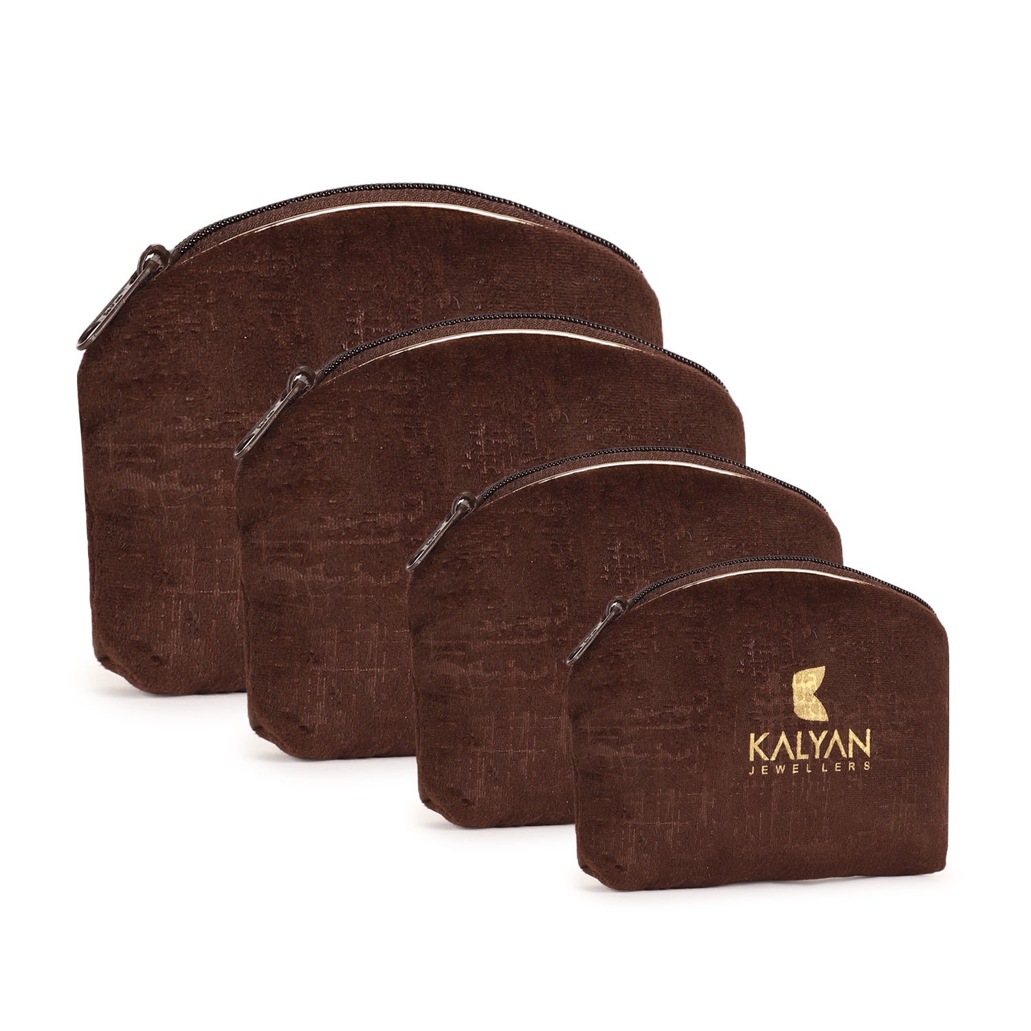 Kalyan Jewellers  Pouch – Premium Swet Self Print Material Storage Bag with Zipper for Makeup, Toiletries, and Accessories – Elegant Travel Organizer Set of 4