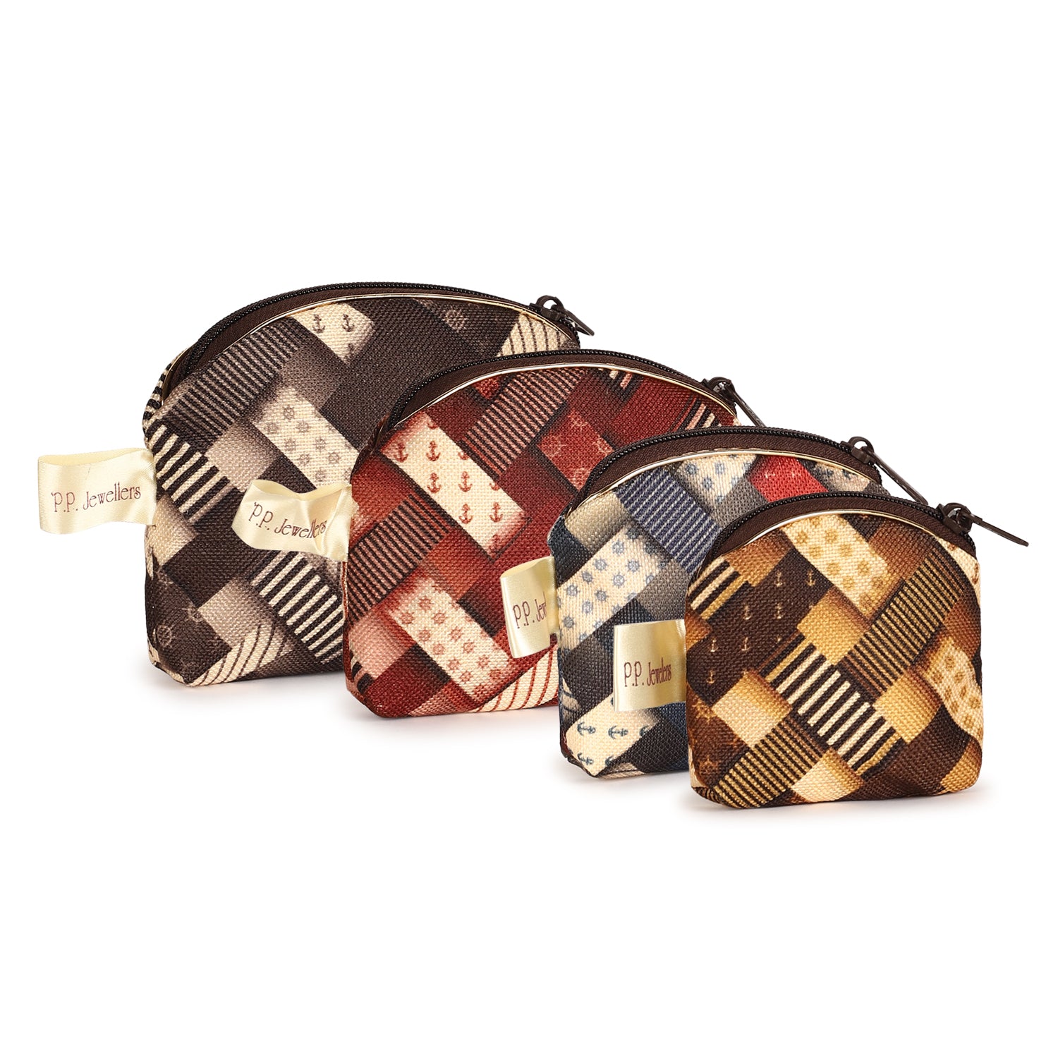 Brown & Beige Jwellery Bag Zip Closure – Compact, Durable, and Stylish for Organizing Makeup, Toiletries, and Accessories Set of 4