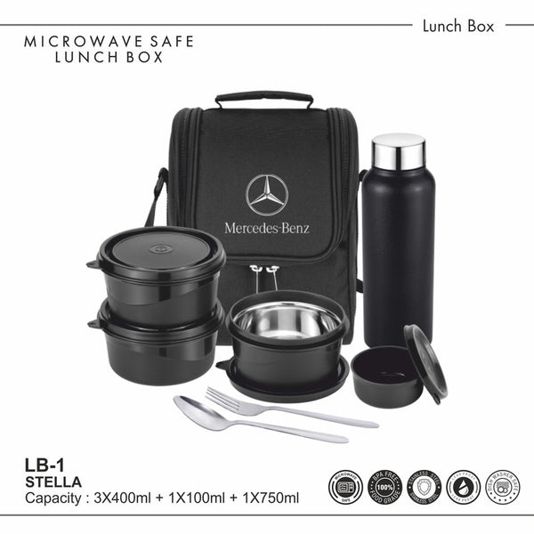 Fortune Microwave Safe Lunch Box 4-Piece Set with 3 x 400ml Containers + 1 x 100ml Container, Leakproof & BPA-Free, Includes Carrying Bag, Ideal for Office & School