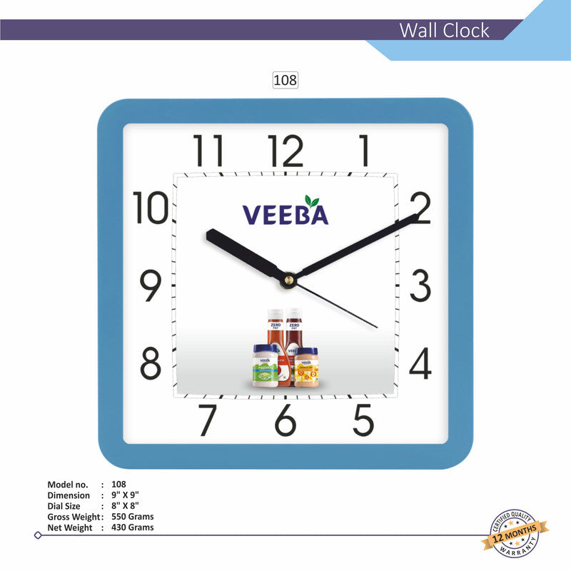 Square Analog Wall Clock | Classic Frame | Large Easy-Read Numbers | Silent Quartz Movement | Home & Office Wall Décor