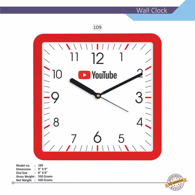 Square Analog Wall Clock | Classic Frame | Large Easy-Read Numbers | Silent Quartz Movement | Home & Office Wall Décor