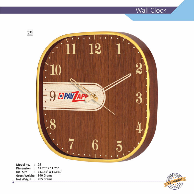 Square Analog Wall Clock | Classic Frame | Large Easy-Read Numbers | Silent Quartz Movement | Home & Office Wall Décor