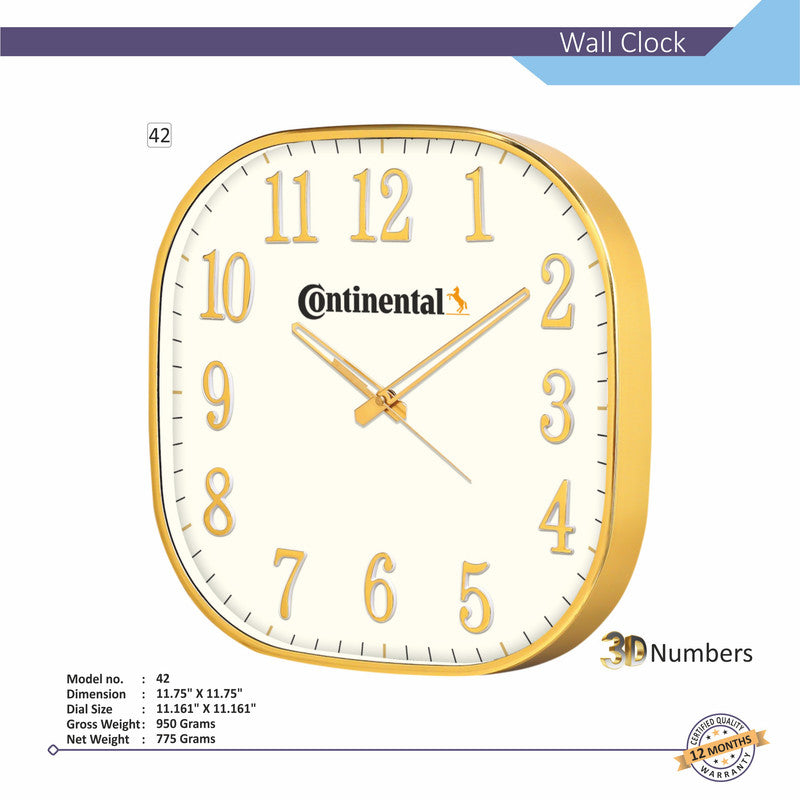 Square Analog Wall Clock | Classic Frame | Large Easy-Read Numbers | Silent Quartz Movement | Home & Office Wall Décor