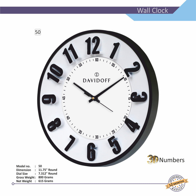 Round Analog Wall Clock | Classic Frame | Large Easy-Read Numbers | Silent Quartz Movement | Home & Office Wall Décor