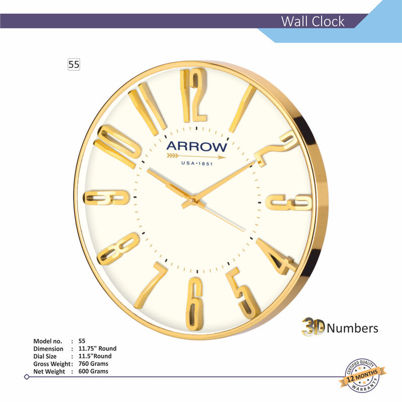 Round Analog Wall Clock | Classic Frame | Large Easy-Read Numbers | Silent Quartz Movement | Home & Office Wall Décor