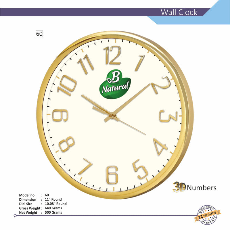 Round Analog Wall Clock | Classic Frame | Large Easy-Read Numbers | Silent Quartz Movement | Home & Office Wall Décor