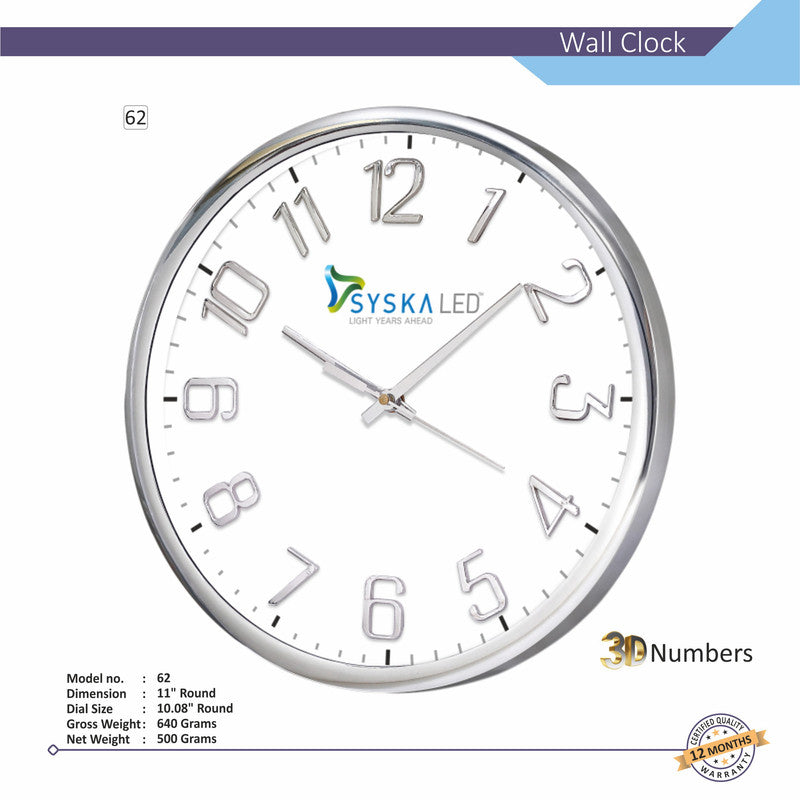 Round Analog Wall Clock | Classic Frame | Large Easy-Read Numbers | Silent Quartz Movement | Home & Office Wall Décor