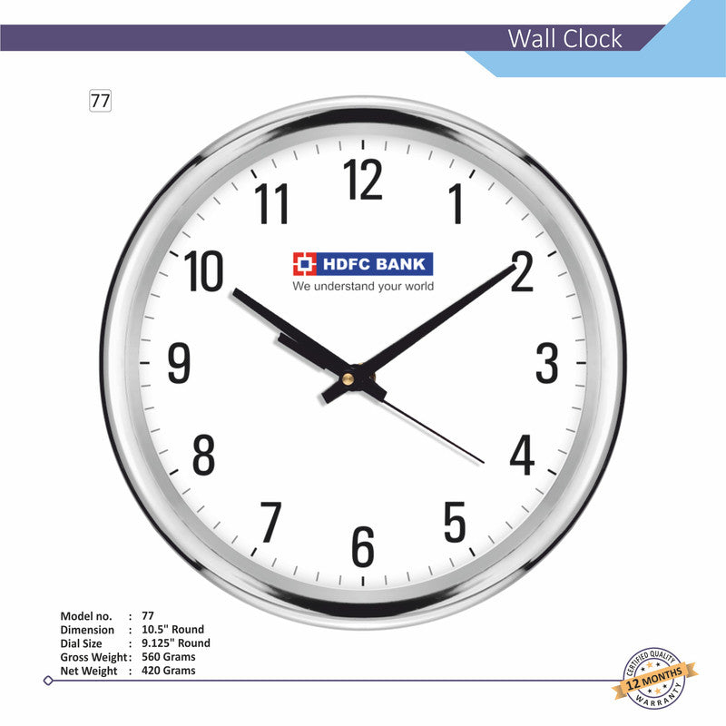 Round Analog Wall Clock | Classic Frame | Large Easy-Read Numbers | Silent Quartz Movement | Home & Office Wall Décor