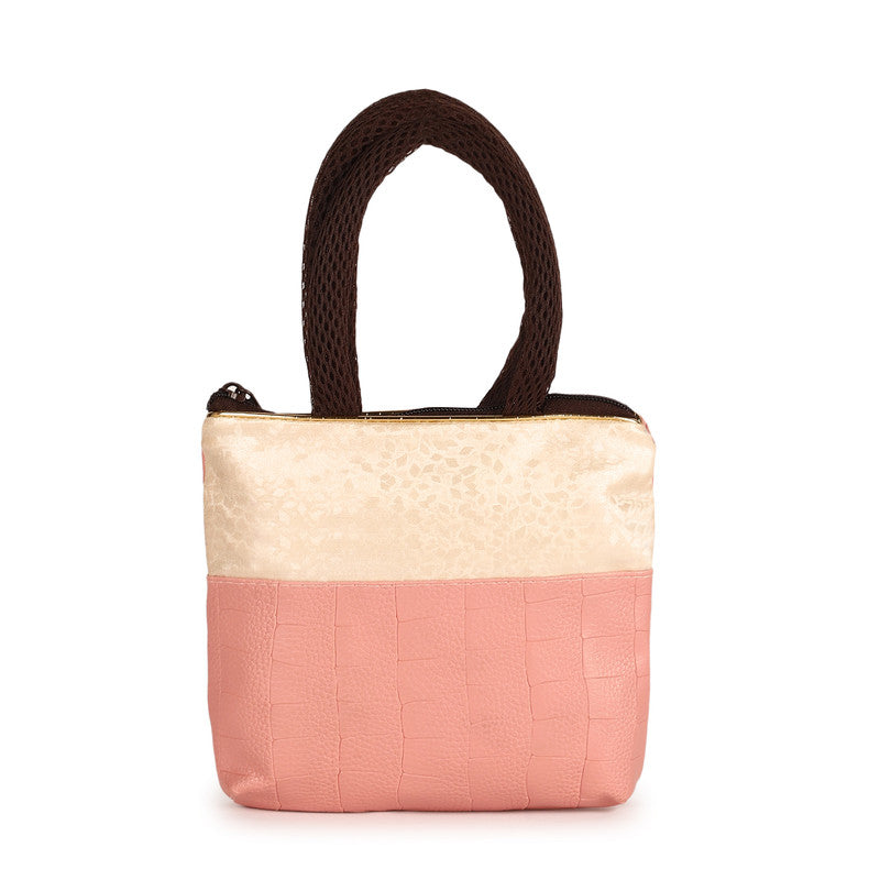Chic Women's Tote Bag with Pink Leatherette Bottom and Cream Satin Top – Stylish, Durable, and Spacious for Daily Use, Work, and Travel