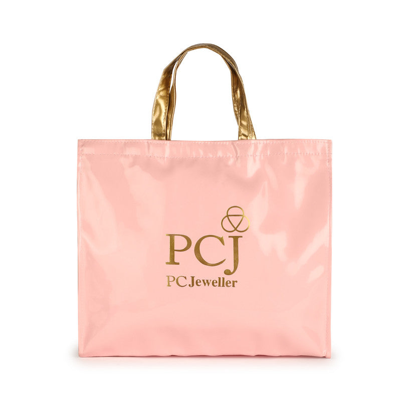 PCJ Jeweller Tote Bag | Elegant Glossy Pink Bag with Gold Handles for Shopping, Jewellery, and Gifts