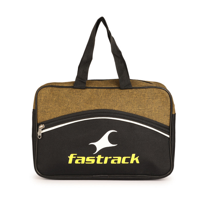 Fastrack Sports Gym Bag Duffle - Lightweight Travel Duffel Bag with Shoe Compartment - Weekend Overnight Bag for Men Women - Water Resistant Carry-On Luggage Brown Black