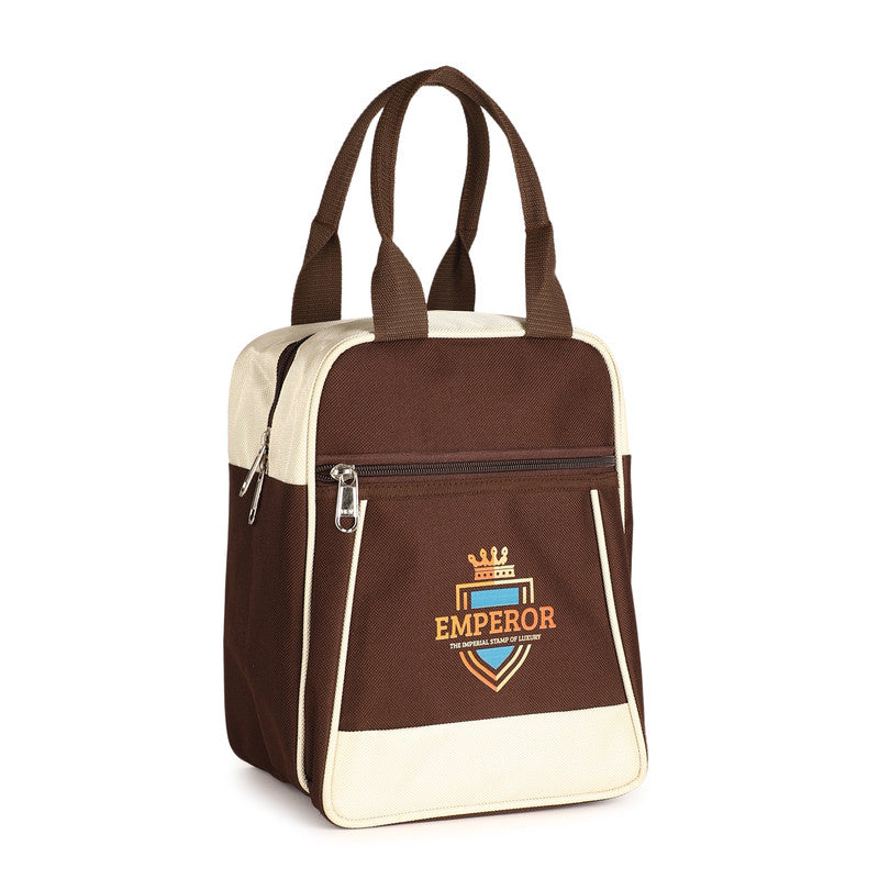 EMPEROR Insulated Lunch Bag for Men Women - Thermal Tiffin Bag with Zipper Pockets - Leakproof Office School Lunch Box Carrier - Brown Beige Food Storage Cooler Bag