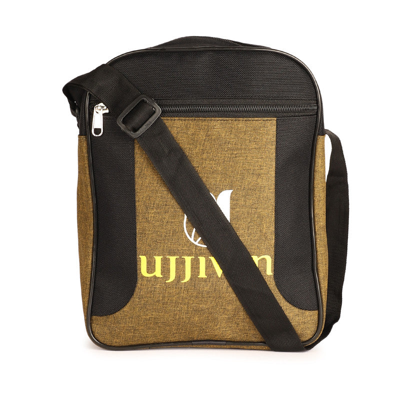 UJJIVAN Crossbody Sling Bag for Men Women - Messenger Shoulder Bag with Adjustable Strap - Compact Travel Side Bag - Brown Black Canvas Casual Day Bag for Daily Use Office College