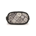 Black and Beige Embroidered Handbag with Leather Handles – Stylish Multi-Pattern Design, Spacious Zippered Pocket, Durable & Fashionable for Work, Travel, or Casual Outings – Ideal for Women’s Everyday Fashion