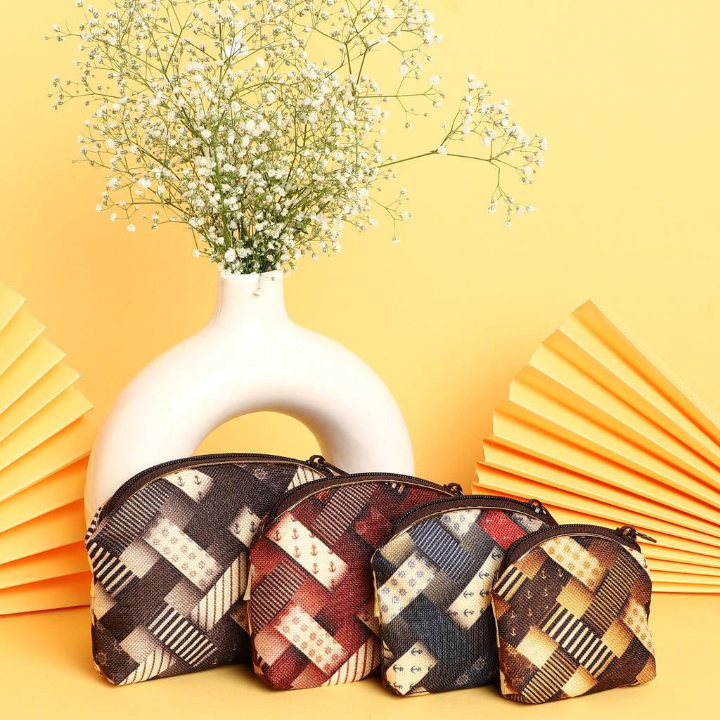 Brown & Beige Jwellery Bag Zip Closure – Compact, Durable, and Stylish for Organizing Makeup, Toiletries, and Accessories Set of 4