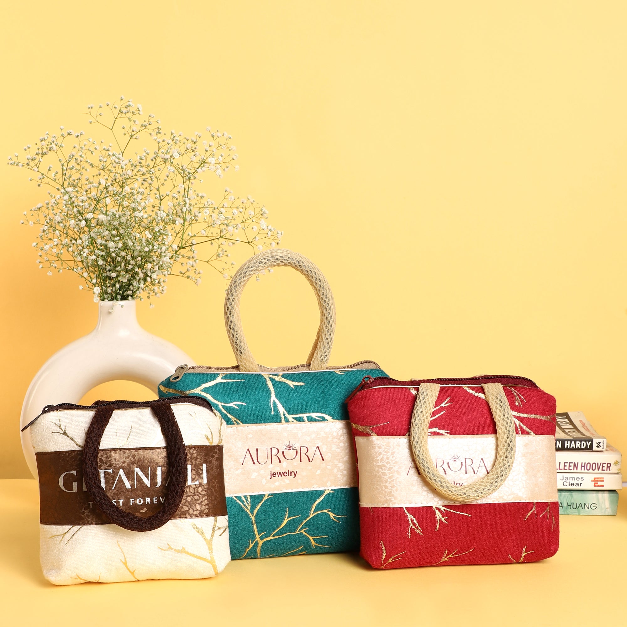 Aurora Jewelry Organizer Bag – Premium Fabric Jewelry Case with Handle, Stylish Design for Storing Jewelry, Rings, Necklaces, and More – Perfect for Travel and Storage Set of 3