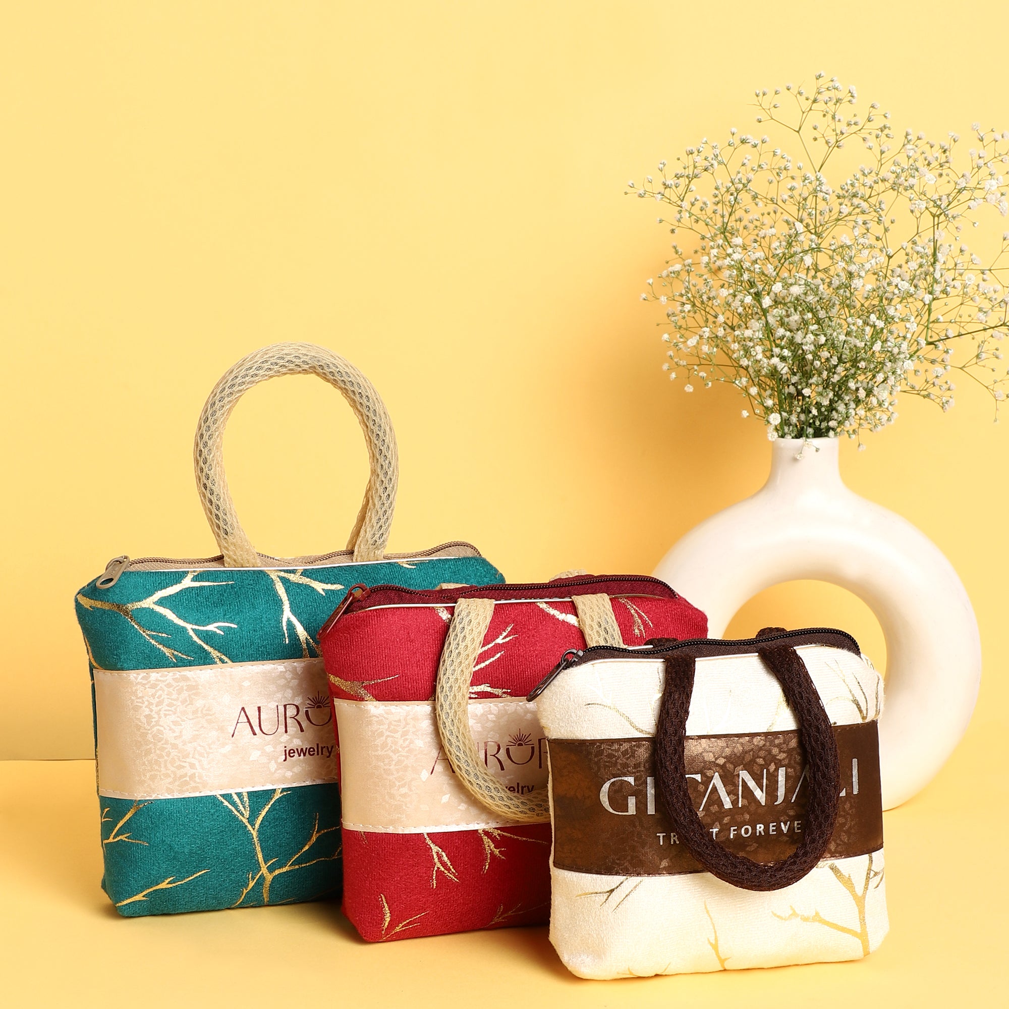 Aurora Jewelry Organizer Bag – Premium Fabric Jewelry Case with Handle, Stylish Design for Storing Jewelry, Rings, Necklaces, and More – Perfect for Travel and Storage Set of 3