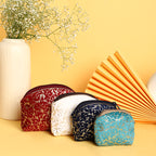 Blue Printed Swet Pouch with Golden Embroidery | Elegant Zippered Storage Pouch for Makeup, Jewelry, Gifts & Travel Set of 4